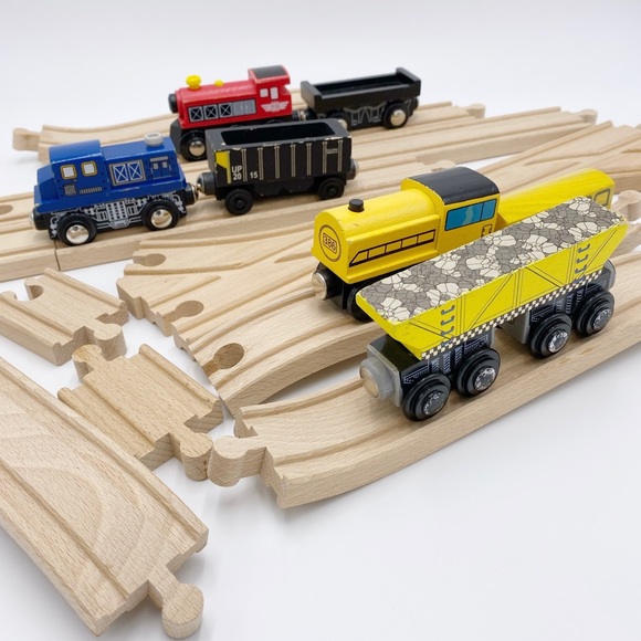 Assorted Wooden Trains & Train Tracks 20 Items In The Lot - Picture 3 of 14